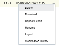 Actions menu for the imported snapshot